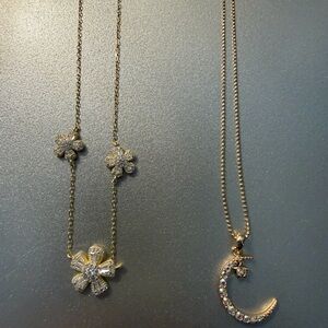 925 Sterling Silver Gold Floral and Crescent Necklace Set
